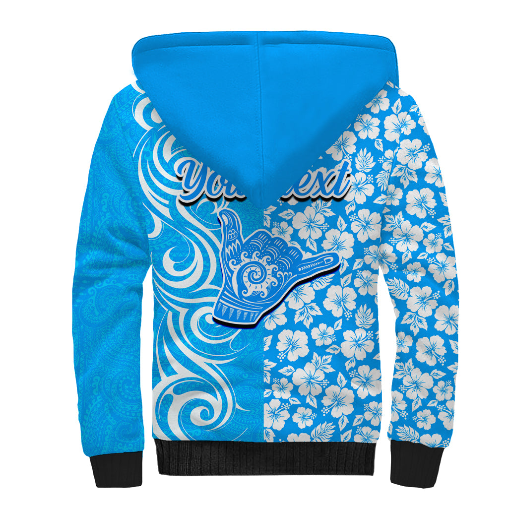 Custom Hawaii Kauai Island Sherpa Hoodie Hibiscus Pattern Seamless Tribal Simple Blue LT03 - Polynesian Pride
