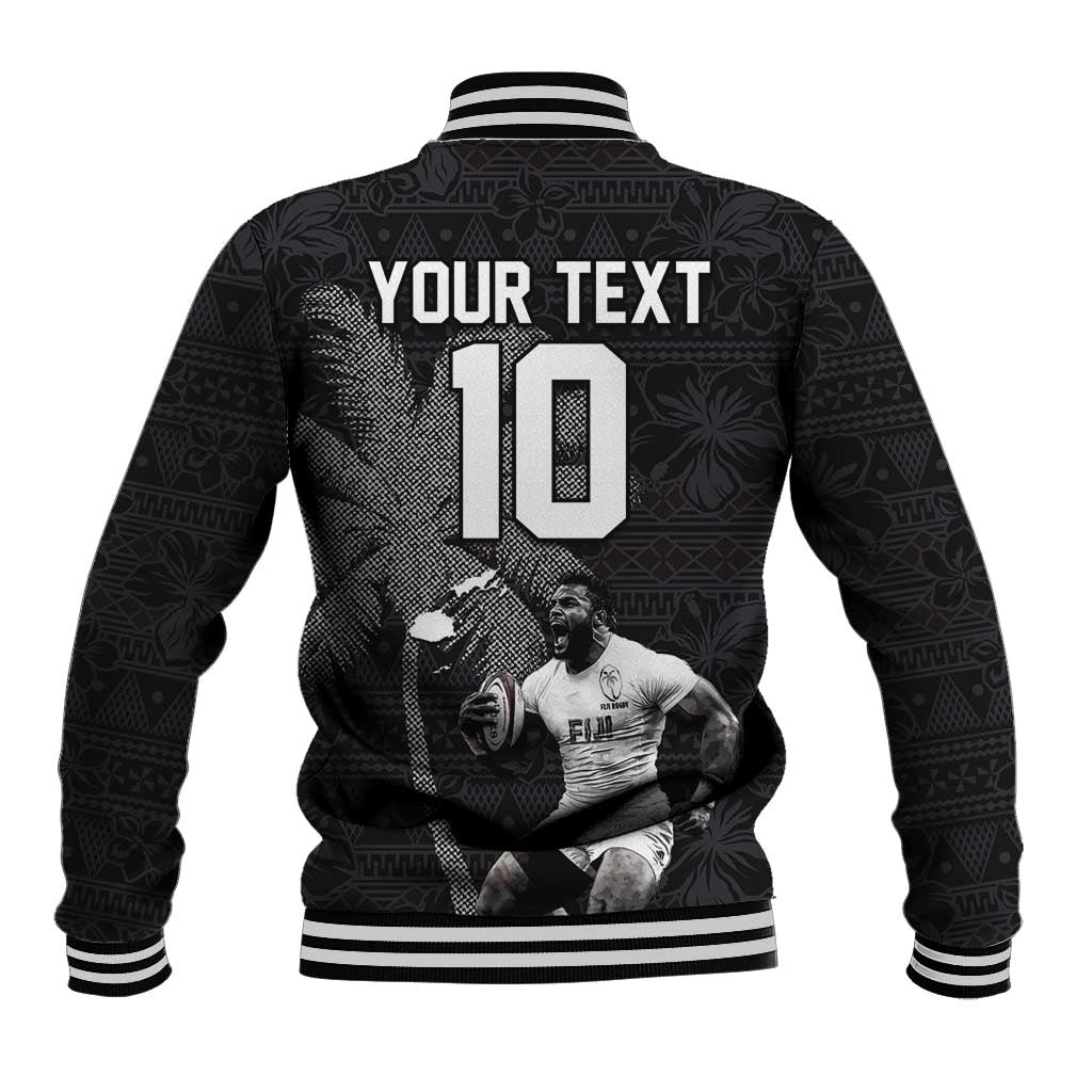Custom Fiji Rugby Pacific Champions 2024 Baseball Jacket Anniversary 7 Titles - Fijians Rugby and Tapa Hibiscus Black Art