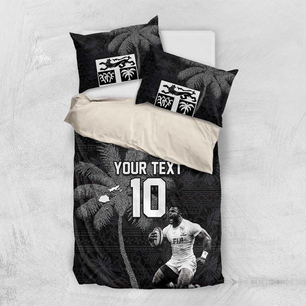 Custom Fiji Rugby Pacific Champions 2024 Bedding Set Anniversary 7 Titles - Fijians Rugby and Tapa Hibiscus Black Art LT03 US Twin 172cm x 218cm Black - Polynesian Pride