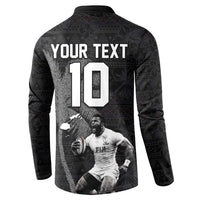 Custom Fiji Rugby Pacific Champions 2024 Button Sweatshirt Anniversary 7 Titles - Fijians Rugby and Tapa Hibiscus Black Art