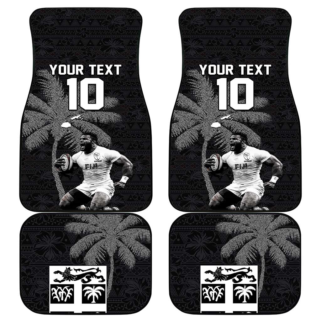 Custom Fiji Rugby Pacific Champions 2024 Car Mats Anniversary 7 Titles - Fijians Rugby and Tapa Hibiscus Black Art
