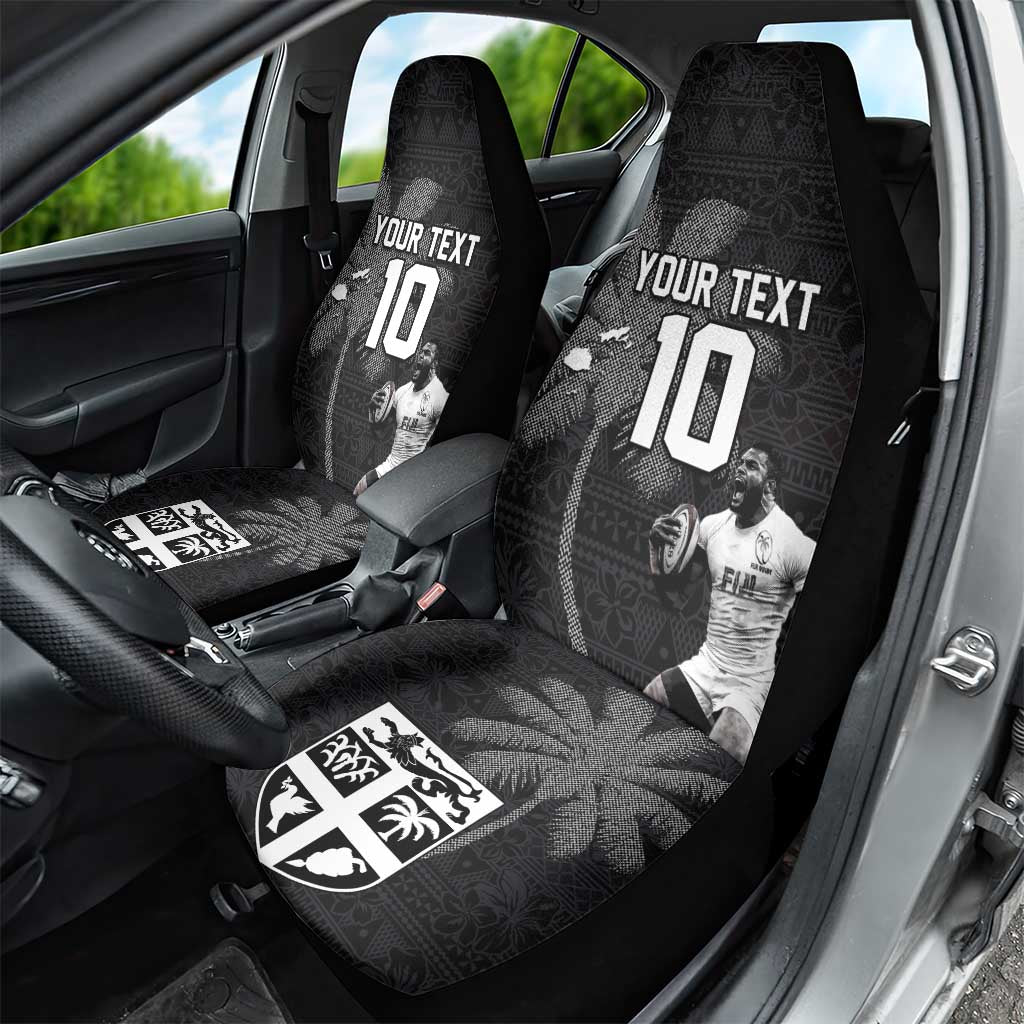 Custom Fiji Rugby Pacific Champions 2024 Car Seat Cover Anniversary 7 Titles - Fijians Rugby and Tapa Hibiscus Black Art LT03 - Polynesian Pride
