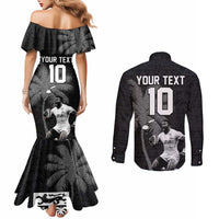 Custom Fiji Rugby Pacific Champions 2024 Couples Matching Mermaid Dress and Long Sleeve Button Shirt Anniversary 7 Titles - Fijians Rugby and Tapa Hibiscus Black Art LT03 - Polynesian Pride
