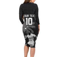 Custom Fiji Rugby Pacific Champions 2024 Family Matching Long Sleeve Bodycon Dress and Hawaiian Shirt Anniversary 7 Titles - Fijians Rugby and Tapa Hibiscus Black Art LT03 - Polynesian Pride