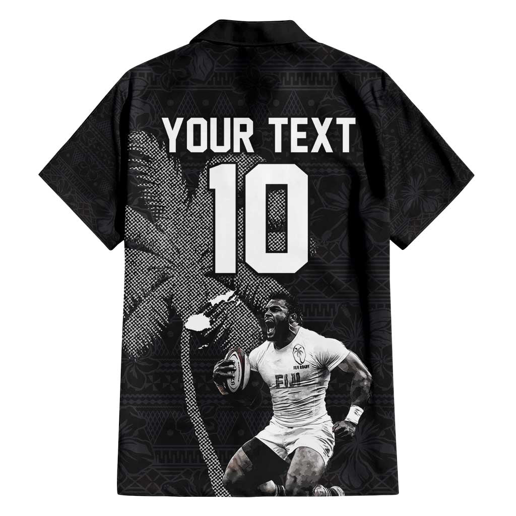 Custom Fiji Rugby Pacific Champions 2024 Family Matching Off Shoulder Maxi Dress and Hawaiian Shirt Anniversary 7 Titles - Fijians Rugby and Tapa Hibiscus Black Art LT03 - Polynesian Pride