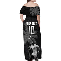 Custom Fiji Rugby Pacific Champions 2024 Family Matching Off Shoulder Maxi Dress and Hawaiian Shirt Anniversary 7 Titles - Fijians Rugby and Tapa Hibiscus Black Art LT03 - Polynesian Pride