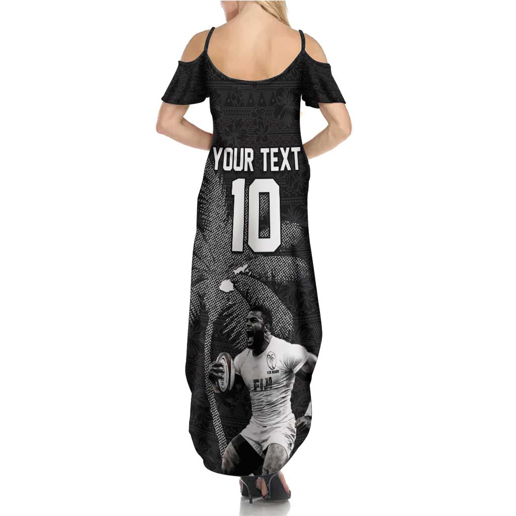 Custom Fiji Rugby Pacific Champions 2024 Family Matching Summer Maxi Dress and Hawaiian Shirt Anniversary 7 Titles - Fijians Rugby and Tapa Hibiscus Black Art LT03 - Polynesian Pride