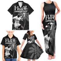 Custom Fiji Rugby Pacific Champions 2024 Family Matching Tank Maxi Dress and Hawaiian Shirt Anniversary 7 Titles - Fijians Rugby and Tapa Hibiscus Black Art LT03 - Polynesian Pride