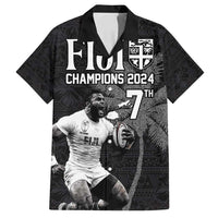 Custom Fiji Rugby Pacific Champions 2024 Family Matching Tank Maxi Dress and Hawaiian Shirt Anniversary 7 Titles - Fijians Rugby and Tapa Hibiscus Black Art LT03 Dad's Shirt - Short Sleeve Black - Polynesian Pride
