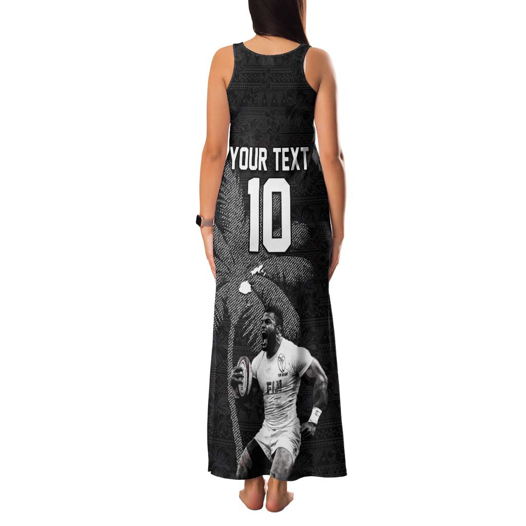 Custom Fiji Rugby Pacific Champions 2024 Family Matching Tank Maxi Dress and Hawaiian Shirt Anniversary 7 Titles - Fijians Rugby and Tapa Hibiscus Black Art LT03 - Polynesian Pride