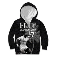 Custom Fiji Rugby Pacific Champions 2024 Kid Hoodie Anniversary 7 Titles - Fijians Rugby and Tapa Hibiscus Black Art LT03 Hoodie Black - Polynesian Pride