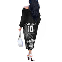 Custom Fiji Rugby Pacific Champions 2024 Off The Shoulder Long Sleeve Dress Anniversary 7 Titles - Fijians Rugby and Tapa Hibiscus Black Art