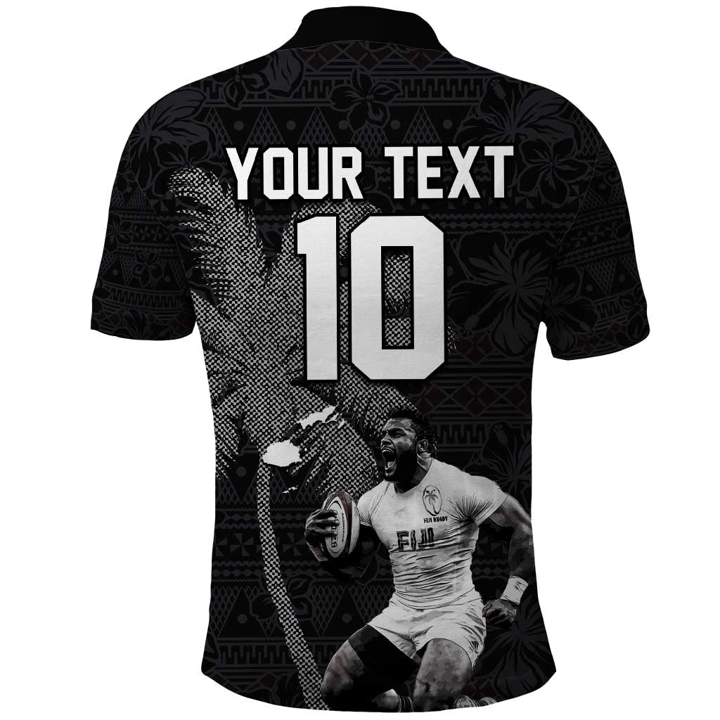 Custom Fiji Rugby Pacific Champions 2024 Polo Shirt Anniversary 7 Titles - Fijians Rugby and Tapa Hibiscus Black Art LT03 - Polynesian Pride