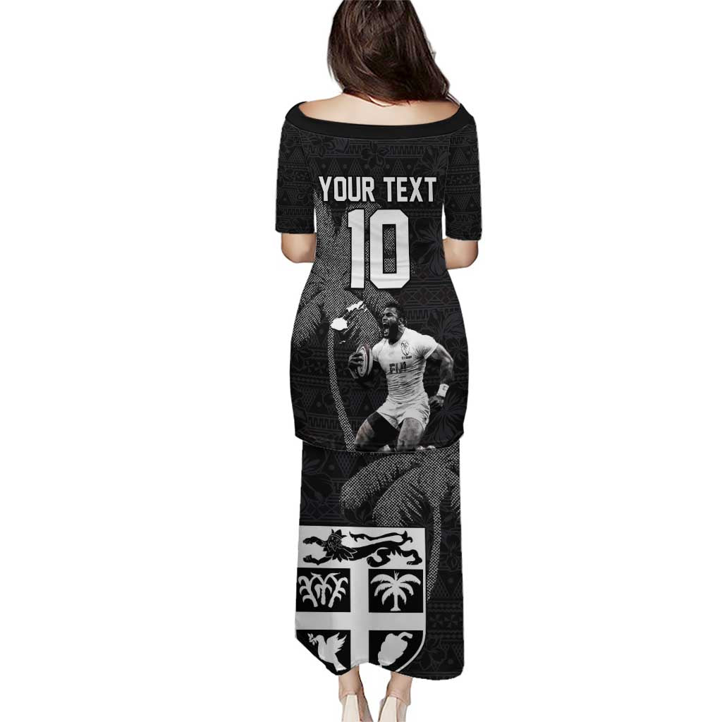 Custom Fiji Rugby Pacific Champions 2024 Puletasi Anniversary 7 Titles - Fijians Rugby and Tapa Hibiscus Black Art