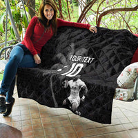 Custom Fiji Rugby Pacific Champions 2024 Quilt Anniversary 7 Titles - Fijians Rugby and Tapa Hibiscus Black Art