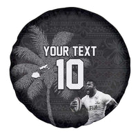 Custom Fiji Rugby Pacific Champions 2024 Spare Tire Cover Anniversary 7 Titles - Fijians Rugby and Tapa Hibiscus Black Art LT03 - Polynesian Pride