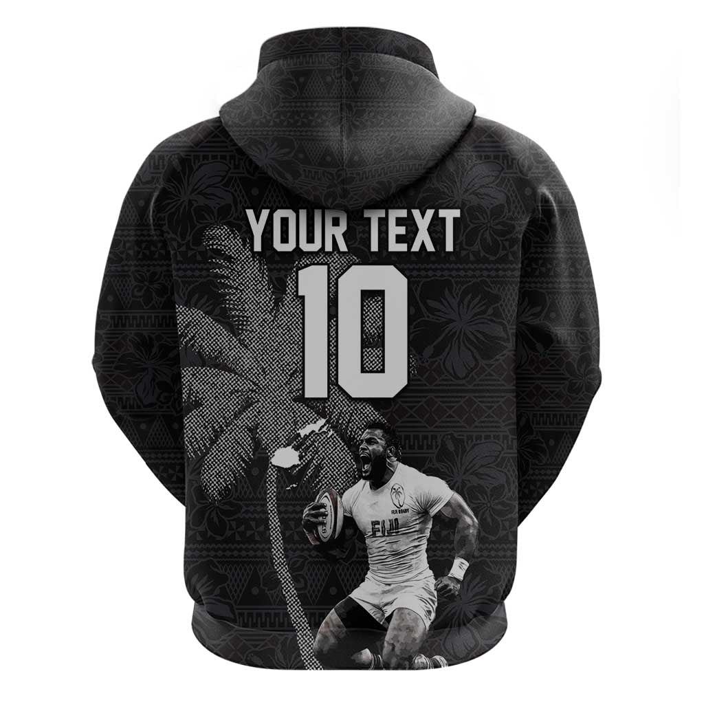 Custom Fiji Rugby Pacific Champions 2024 Zip Hoodie Anniversary 7 Titles - Fijians Rugby and Tapa Hibiscus Black Art LT03 - Polynesian Pride