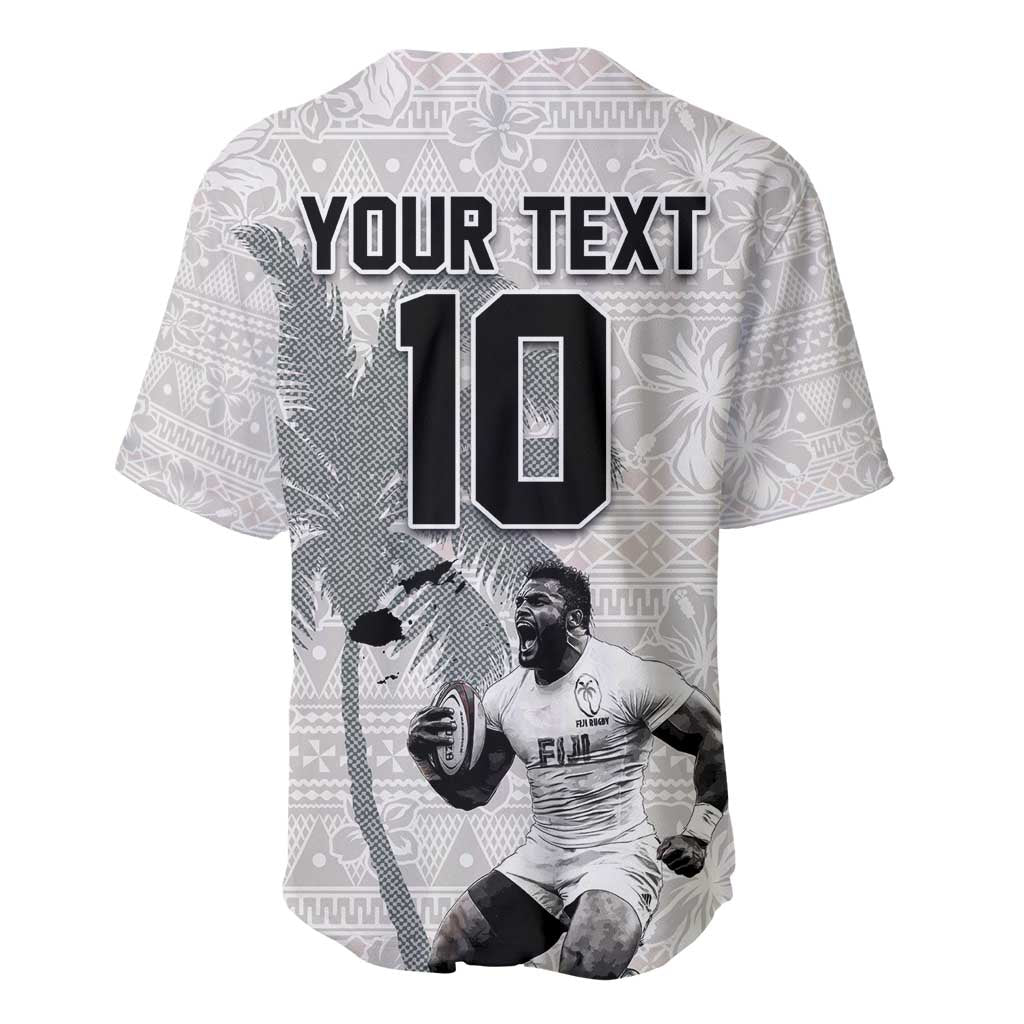 Custom Fiji Rugby Pacific Champions 2024 Baseball Jersey Anniversary 7 Titles - Fijians Rugby and Tapa Hibiscus White Art LT03 - Polynesian Pride