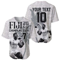 Custom Fiji Rugby Pacific Champions 2024 Baseball Jersey Anniversary 7 Titles - Fijians Rugby and Tapa Hibiscus White Art LT03 - Polynesian Pride