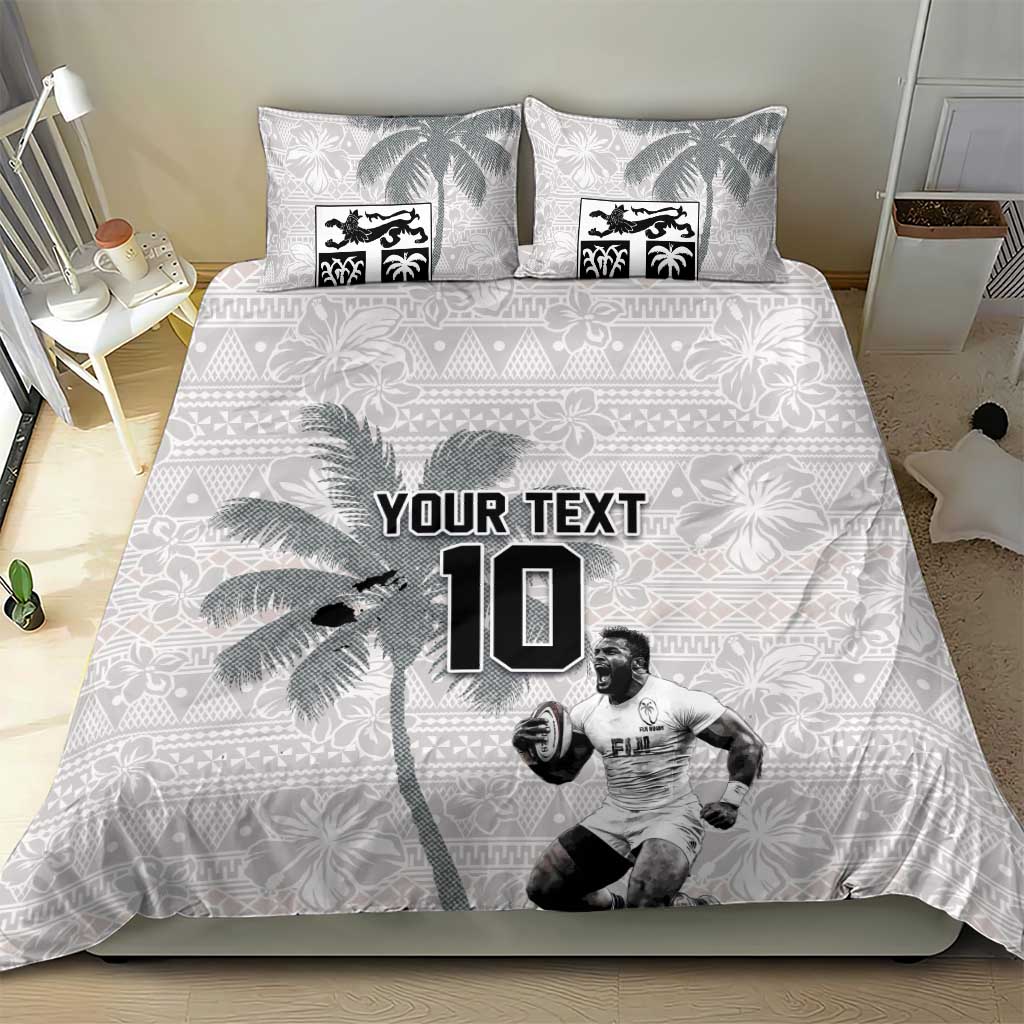 Custom Fiji Rugby Pacific Champions 2024 Bedding Set Anniversary 7 Titles - Fijians Rugby and Tapa Hibiscus White Art LT03 - Polynesian Pride