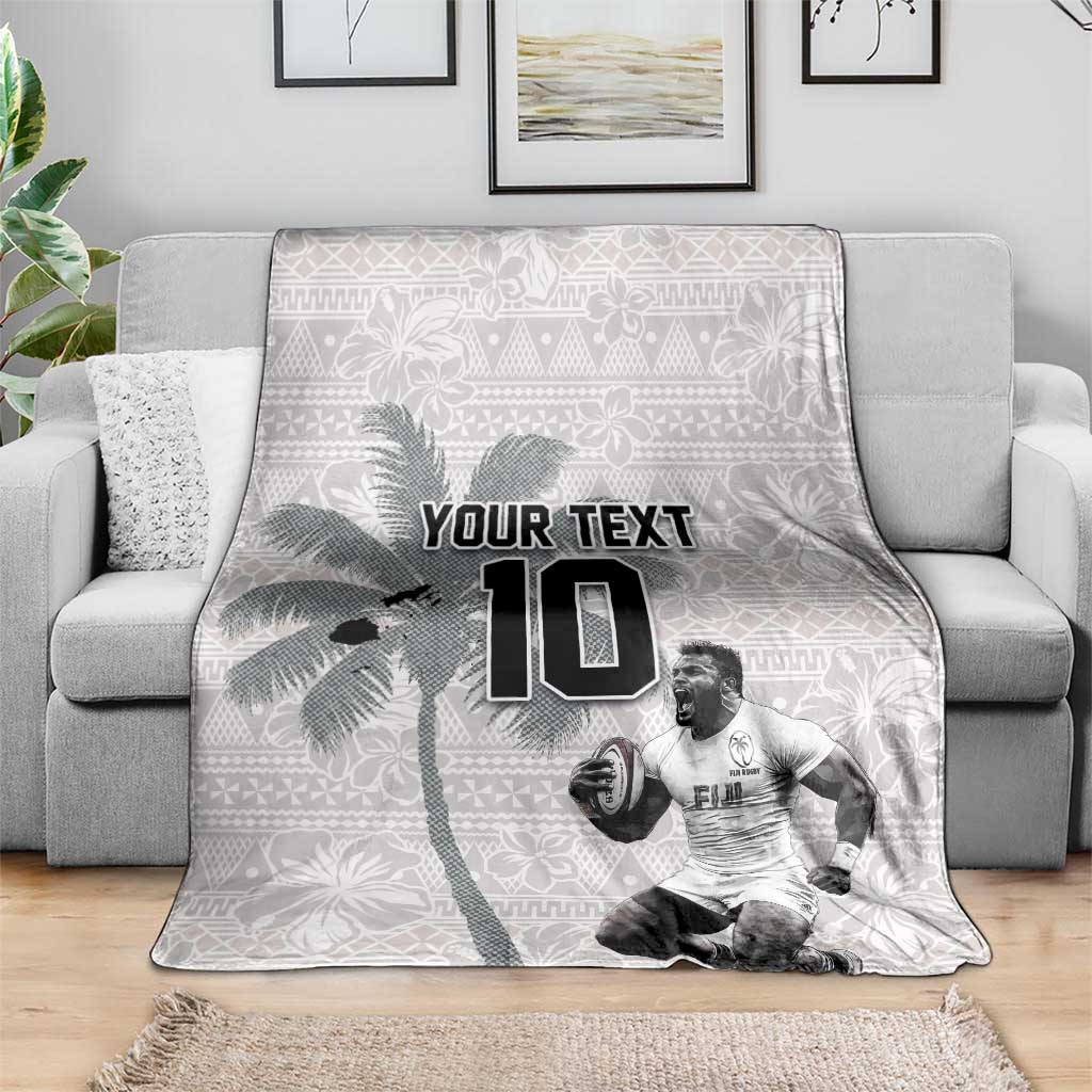 Custom Fiji Rugby Pacific Champions 2024 Blanket Anniversary 7 Titles - Fijians Rugby and Tapa Hibiscus White Art LT03 - Polynesian Pride