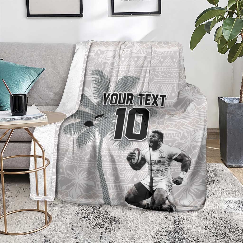 Custom Fiji Rugby Pacific Champions 2024 Blanket Anniversary 7 Titles - Fijians Rugby and Tapa Hibiscus White Art LT03 - Polynesian Pride