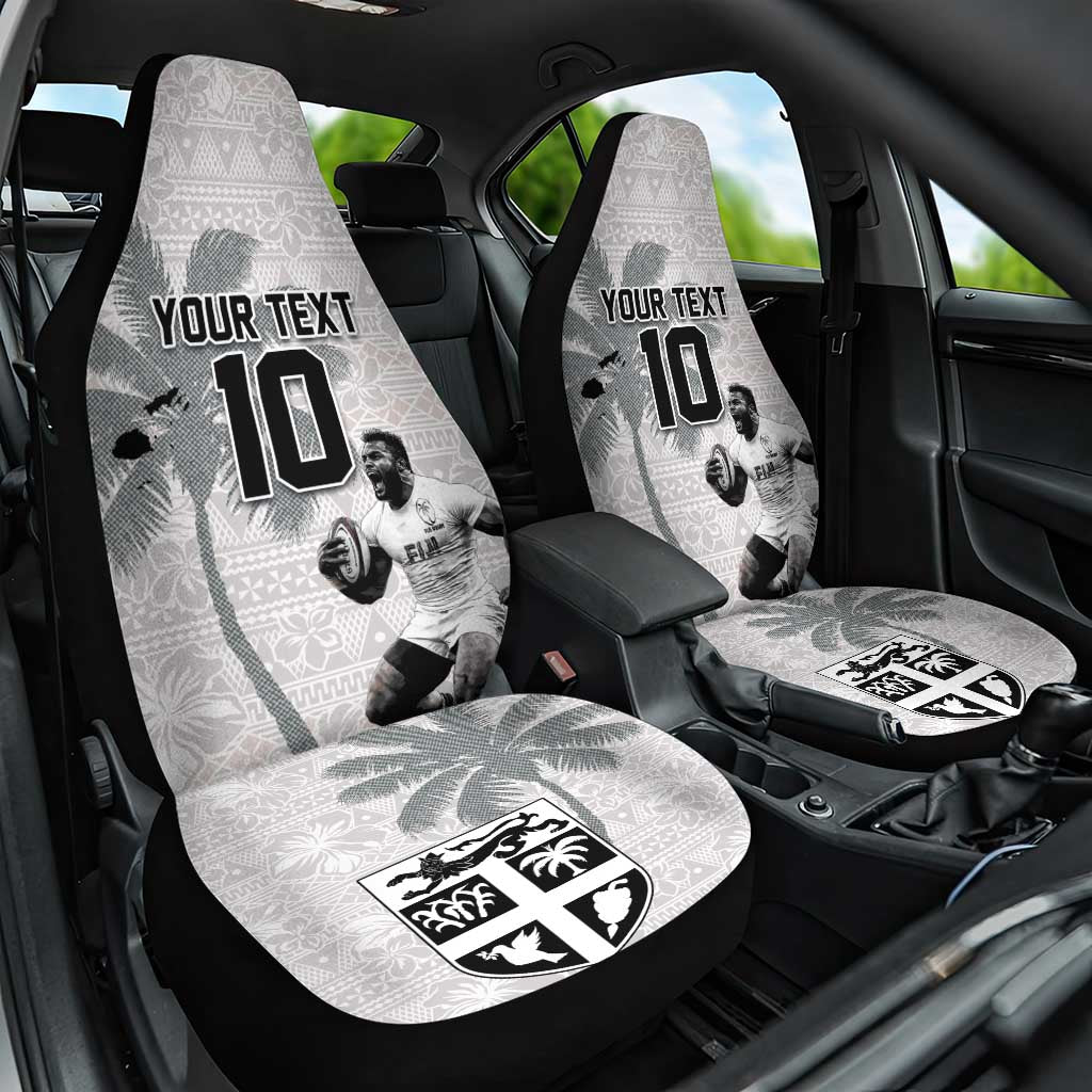 Custom Fiji Rugby Pacific Champions 2024 Car Seat Cover Anniversary 7 Titles - Fijians Rugby and Tapa Hibiscus White Art LT03 One Size White - Polynesian Pride