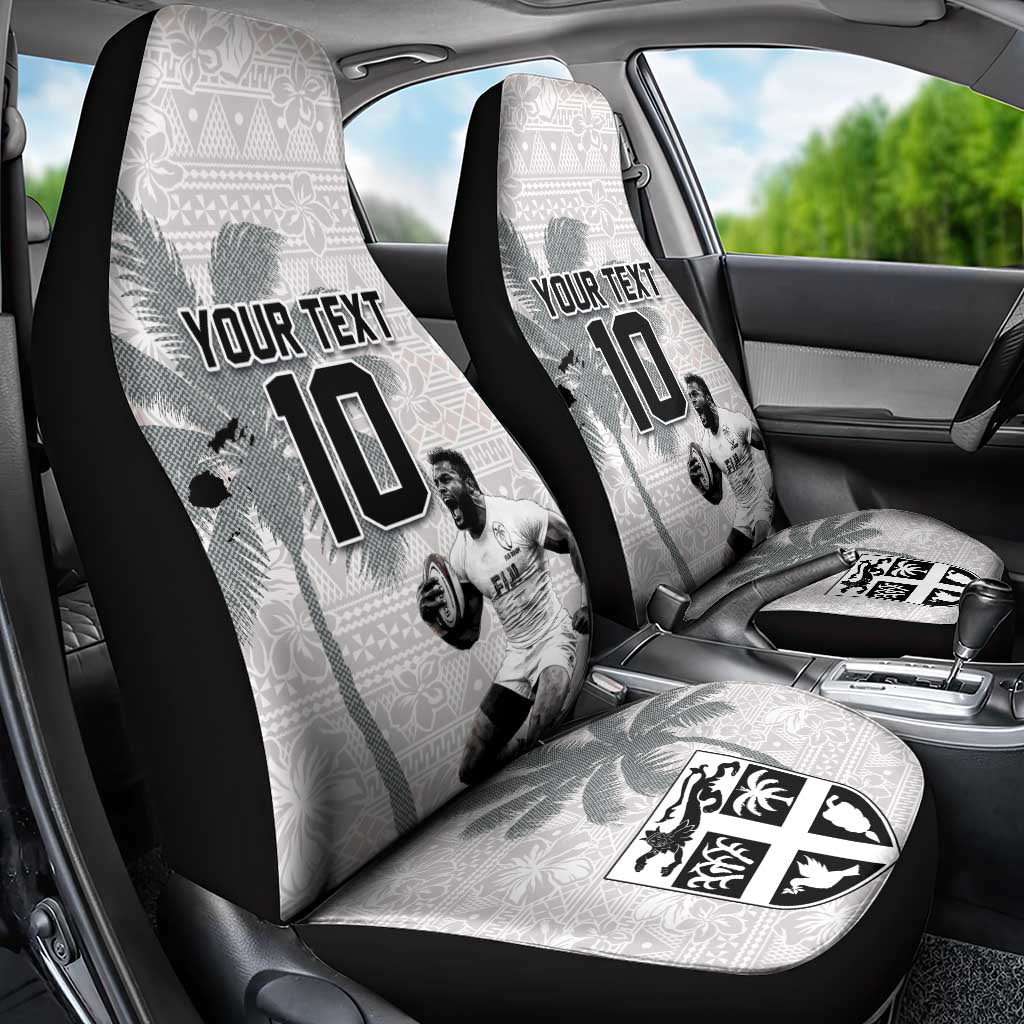Custom Fiji Rugby Pacific Champions 2024 Car Seat Cover Anniversary 7 Titles - Fijians Rugby and Tapa Hibiscus White Art LT03 - Polynesian Pride