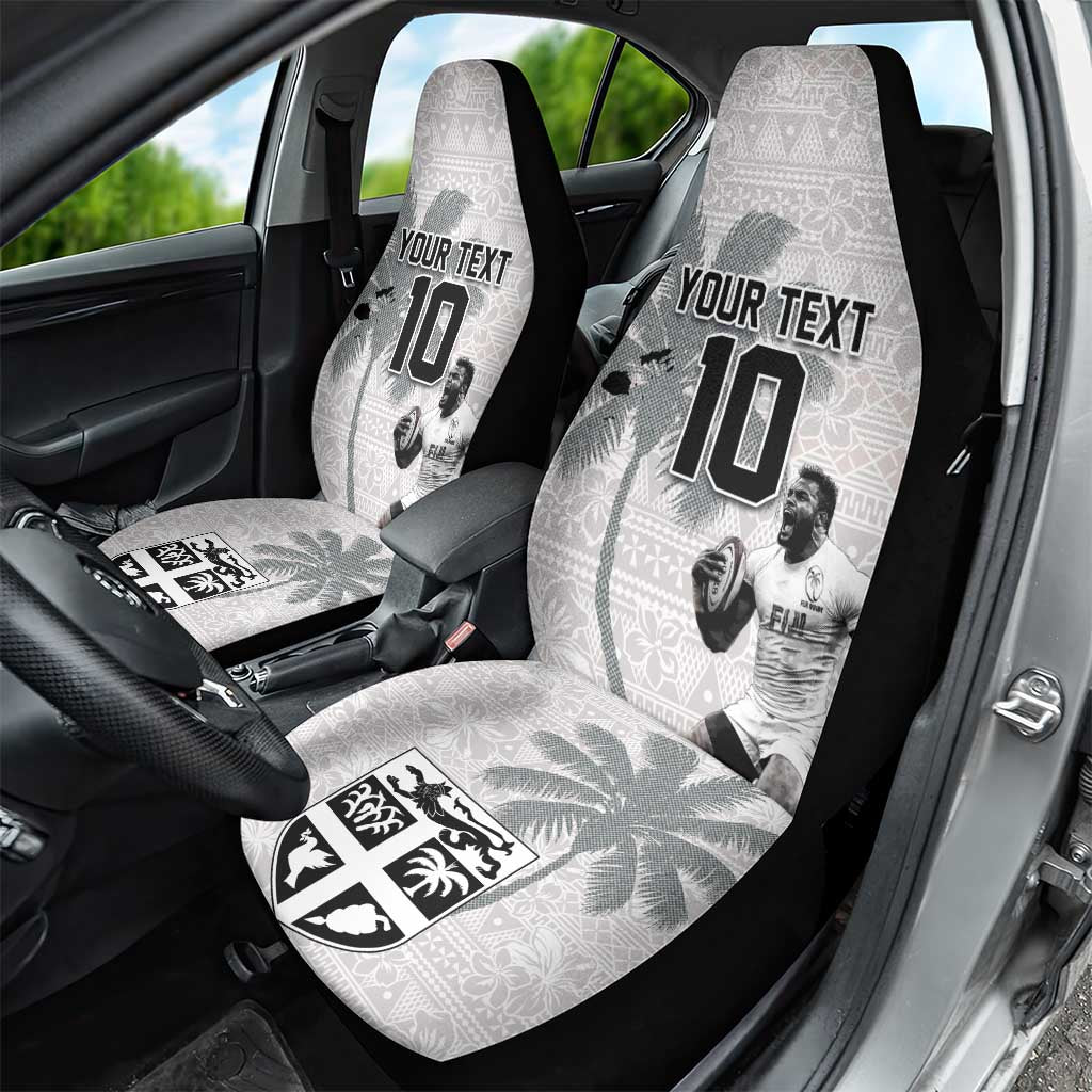 Custom Fiji Rugby Pacific Champions 2024 Car Seat Cover Anniversary 7 Titles - Fijians Rugby and Tapa Hibiscus White Art LT03 - Polynesian Pride