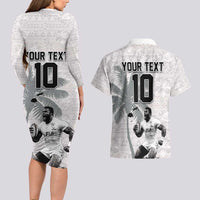 Custom Fiji Rugby Pacific Champions 2024 Couples Matching Long Sleeve Bodycon Dress and Hawaiian Shirt Anniversary 7 Titles - Fijians Rugby and Tapa Hibiscus White Art LT03 - Polynesian Pride