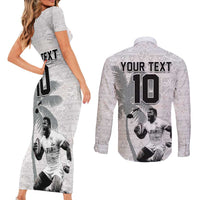 Custom Fiji Rugby Pacific Champions 2024 Couples Matching Short Sleeve Bodycon Dress and Long Sleeve Button Shirt Anniversary 7 Titles - Fijians Rugby and Tapa Hibiscus White Art LT03 - Polynesian Pride