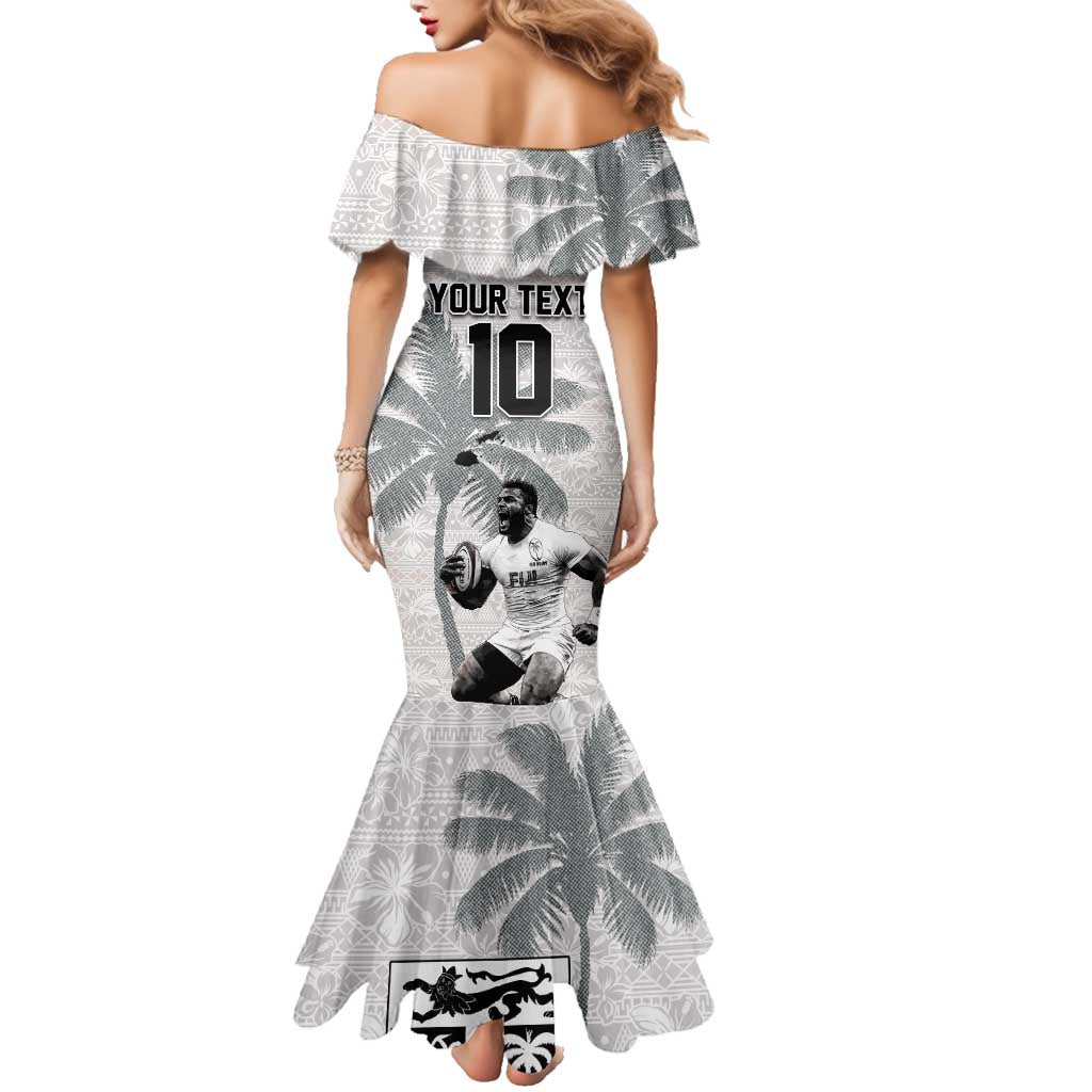 Custom Fiji Rugby Pacific Champions 2024 Family Matching Mermaid Dress and Hawaiian Shirt Anniversary 7 Titles - Fijians Rugby and Tapa Hibiscus White Art LT03 - Polynesian Pride