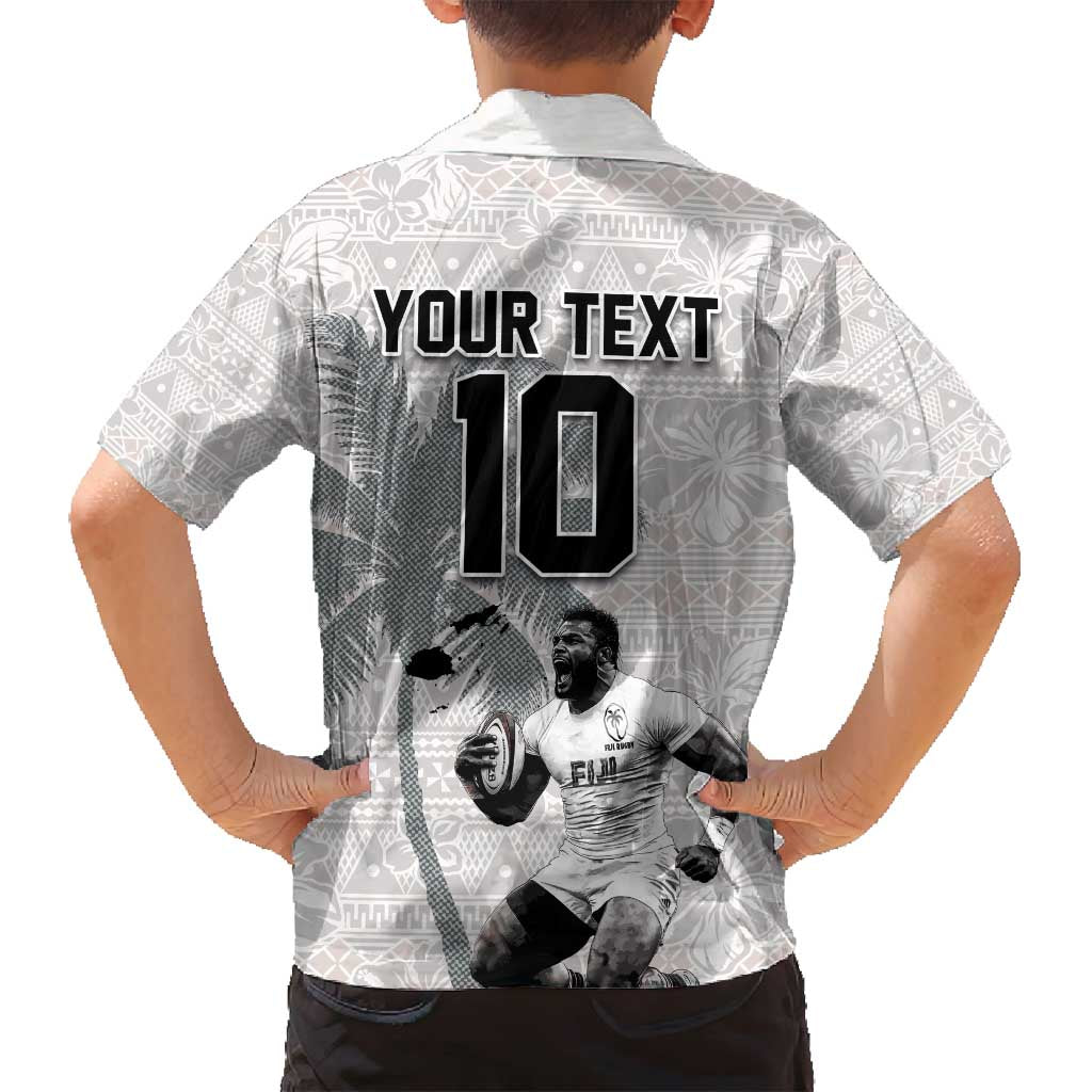 Custom Fiji Rugby Pacific Champions 2024 Family Matching Off Shoulder Maxi Dress and Hawaiian Shirt Anniversary 7 Titles - Fijians Rugby and Tapa Hibiscus White Art LT03 - Polynesian Pride