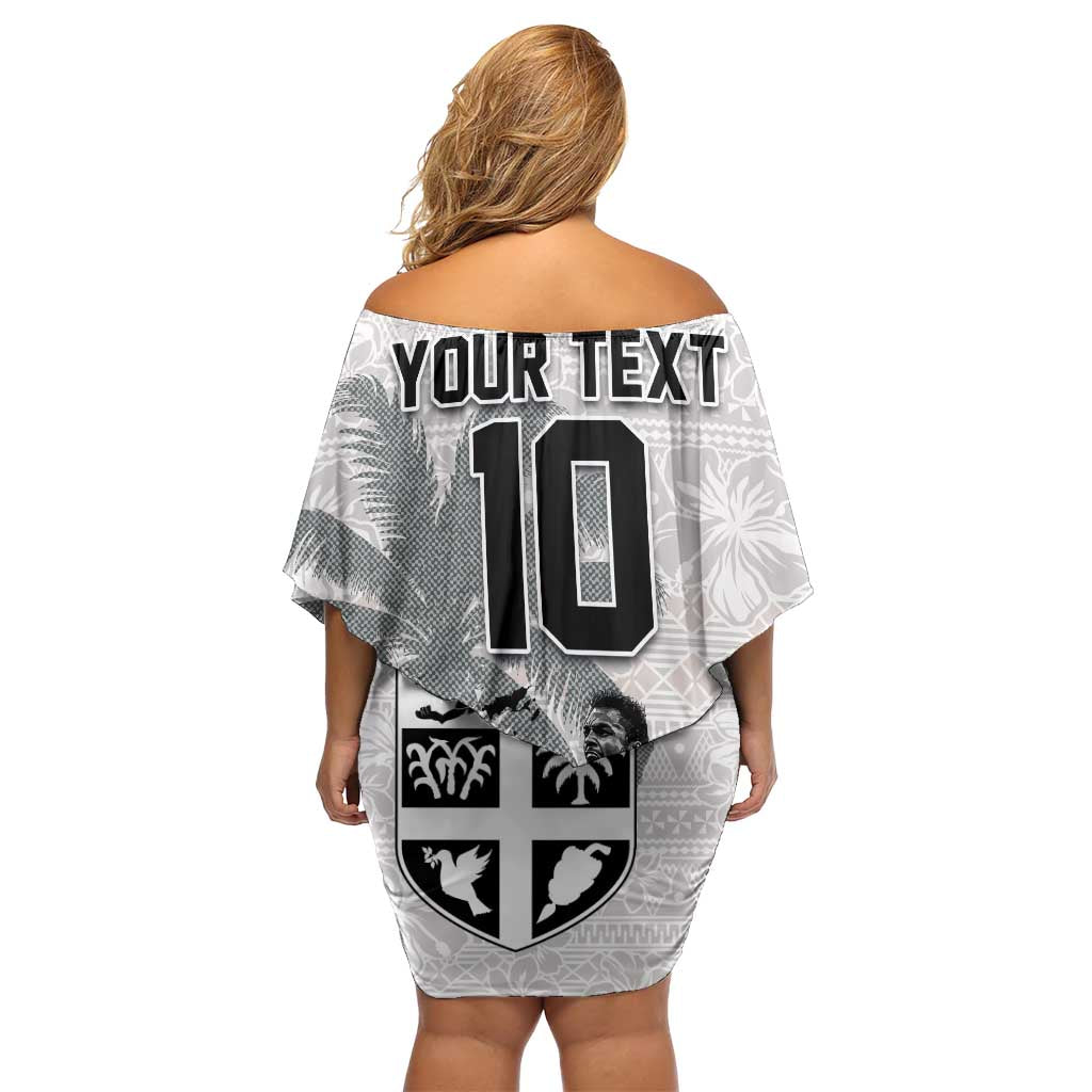 Custom Fiji Rugby Pacific Champions 2024 Family Matching Off Shoulder Short Dress and Hawaiian Shirt Anniversary 7 Titles - Fijians Rugby and Tapa Hibiscus White Art LT03 - Polynesian Pride