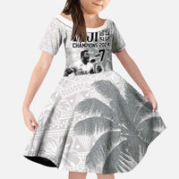 Custom Fiji Rugby Pacific Champions 2024 Family Matching Puletasi and Hawaiian Shirt Anniversary 7 Titles - Fijians Rugby and Tapa Hibiscus White Art LT03 Daughter's Dress White - Polynesian Pride