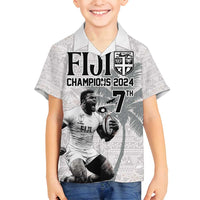 Custom Fiji Rugby Pacific Champions 2024 Family Matching Summer Maxi Dress and Hawaiian Shirt Anniversary 7 Titles - Fijians Rugby and Tapa Hibiscus White Art LT03 Son's Shirt White - Polynesian Pride