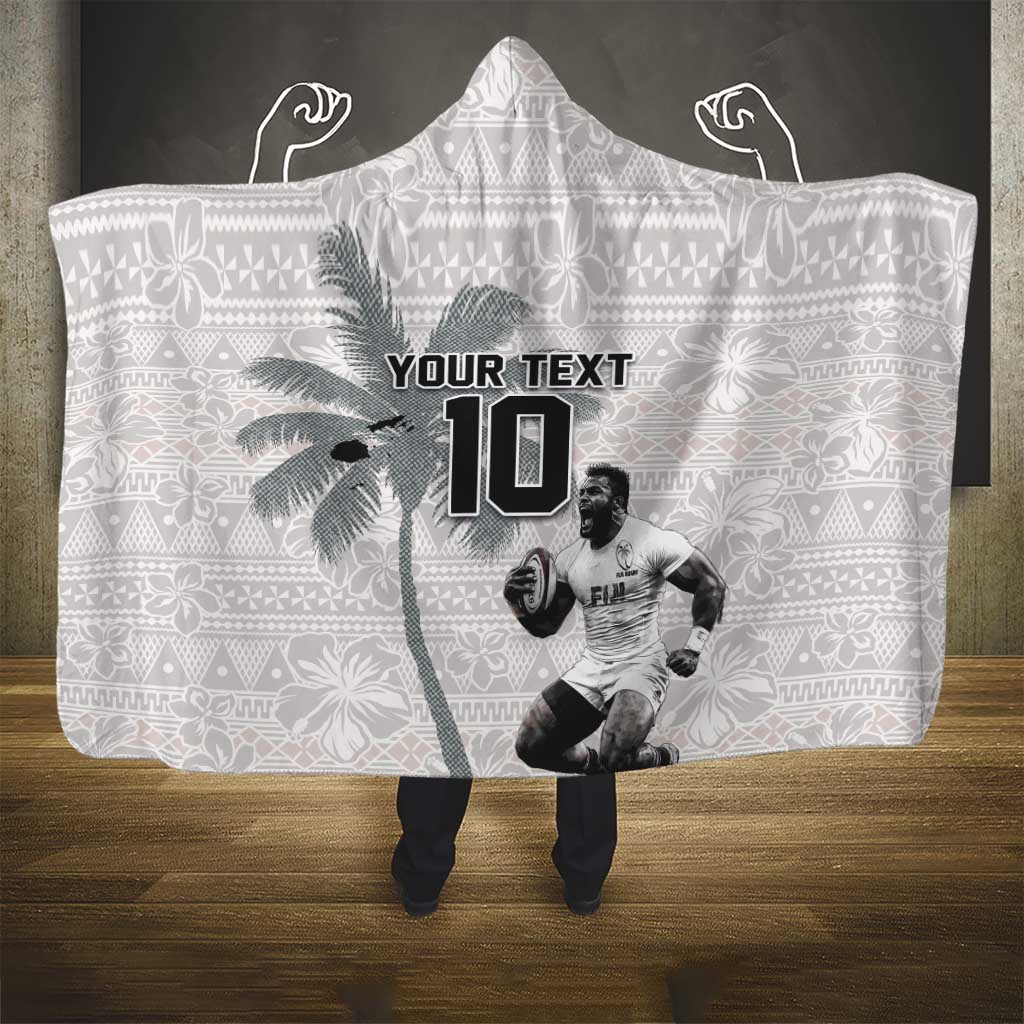 Custom Fiji Rugby Pacific Champions 2024 Hooded Blanket Anniversary 7 Titles - Fijians Rugby and Tapa Hibiscus White Art LT03 - Polynesian Pride