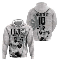 Custom Fiji Rugby Pacific Champions 2024 Hoodie Anniversary 7 Titles - Fijians Rugby and Tapa Hibiscus White Art LT03 - Polynesian Pride