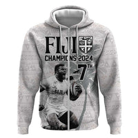 Custom Fiji Rugby Pacific Champions 2024 Hoodie Anniversary 7 Titles - Fijians Rugby and Tapa Hibiscus White Art LT03 Zip Hoodie White - Polynesian Pride