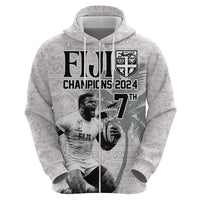 Custom Fiji Rugby Pacific Champions 2024 Hoodie Anniversary 7 Titles - Fijians Rugby and Tapa Hibiscus White Art LT03 - Polynesian Pride
