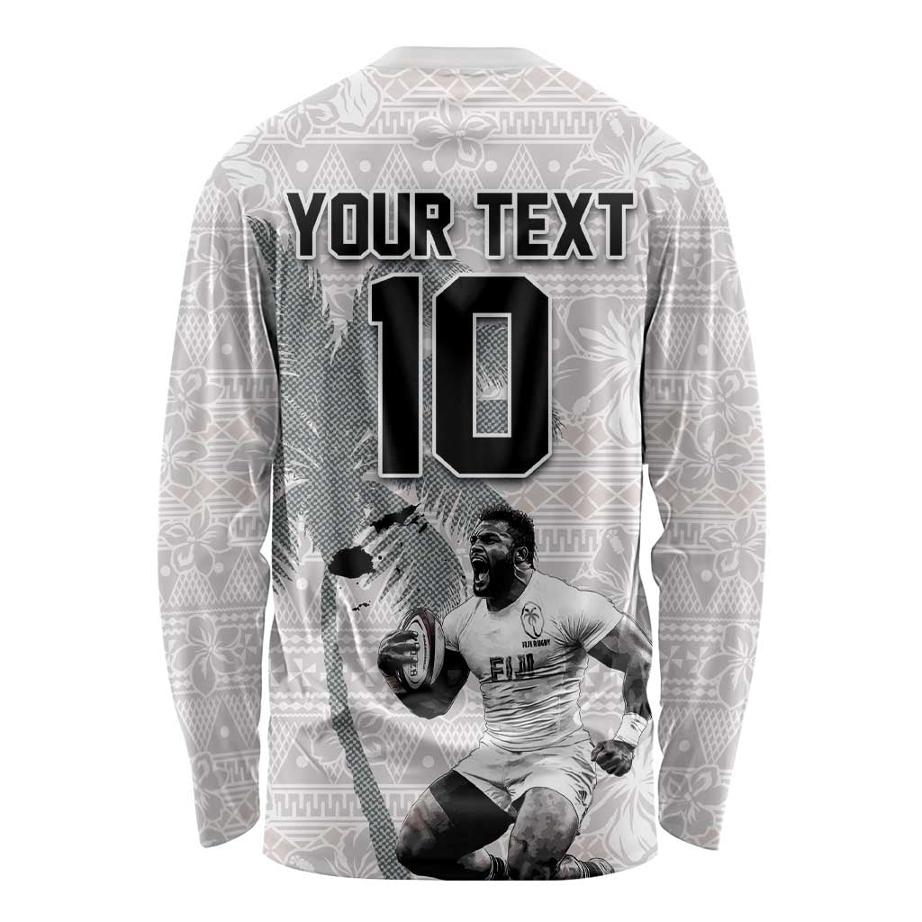 Custom Fiji Rugby Pacific Champions 2024 Long Sleeve Shirt Anniversary 7 Titles - Fijians Rugby and Tapa Hibiscus White Art LT03 - Polynesian Pride
