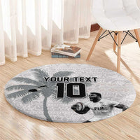 Custom Fiji Rugby Pacific Champions 2024 Round Carpet Anniversary 7 Titles - Fijians Rugby and Tapa Hibiscus White Art LT03 - Polynesian Pride