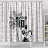 Custom Fiji Rugby Pacific Champions 2024 Shower Curtain Anniversary 7 Titles - Fijians Rugby and Tapa Hibiscus White Art LT03 - Polynesian Pride