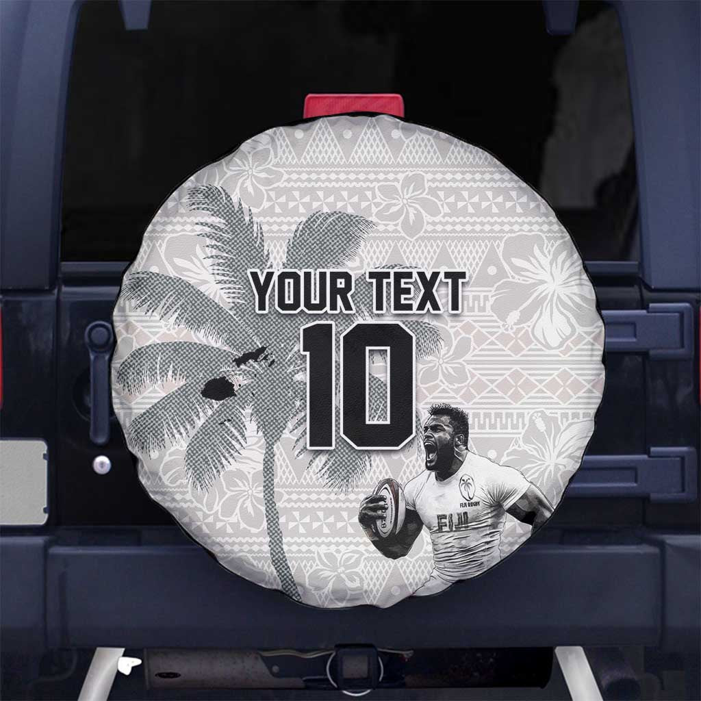 Custom Fiji Rugby Pacific Champions 2024 Spare Tire Cover Anniversary 7 Titles - Fijians Rugby and Tapa Hibiscus White Art LT03 - Polynesian Pride
