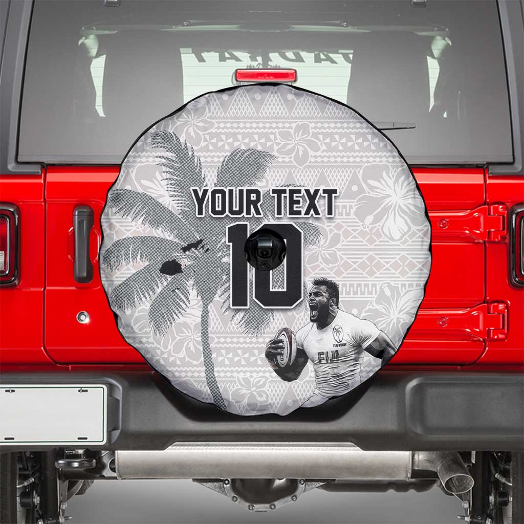 Custom Fiji Rugby Pacific Champions 2024 Spare Tire Cover Anniversary 7 Titles - Fijians Rugby and Tapa Hibiscus White Art LT03 - Polynesian Pride