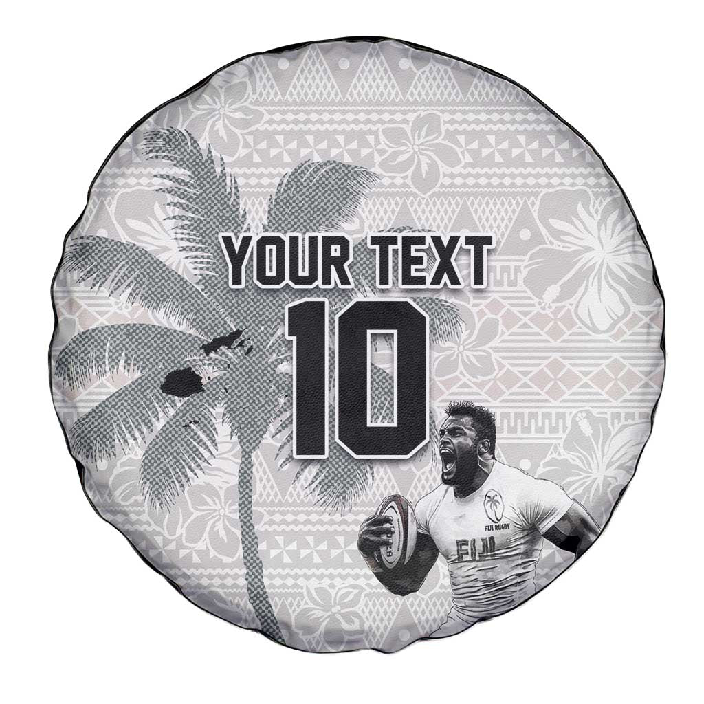 Custom Fiji Rugby Pacific Champions 2024 Spare Tire Cover Anniversary 7 Titles - Fijians Rugby and Tapa Hibiscus White Art LT03 - Polynesian Pride