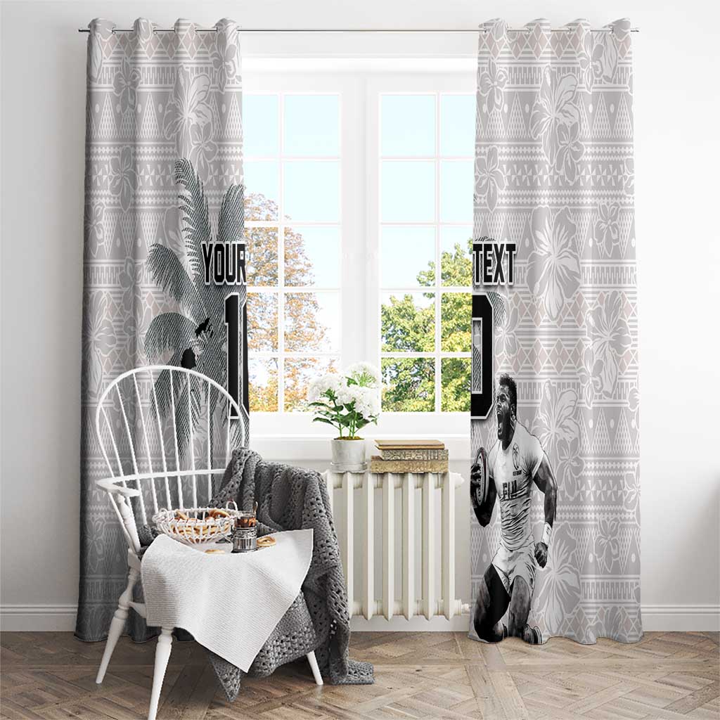 Custom Fiji Rugby Pacific Champions 2024 Window Curtain Anniversary 7 Titles - Fijians Rugby and Tapa Hibiscus White Art