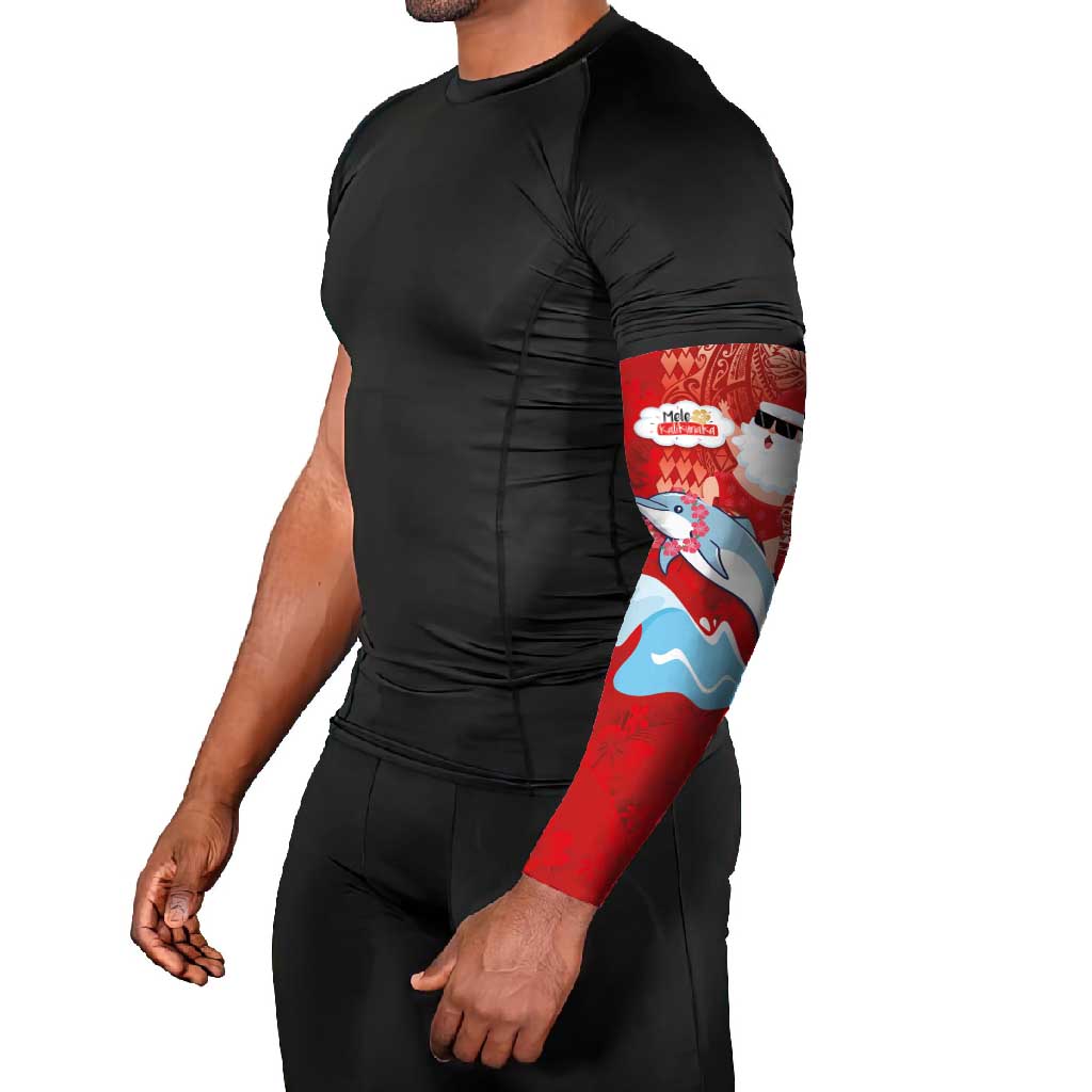 Hawaiian Mele Kalikimaka Arm Sleeves Funny Santa Riding Lei Dolphin with Kakau Tattoos - Polynesian Pride