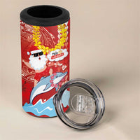 Hawaiian Mele Kalikimaka 4 in 1 Can Cooler Tumbler Funny Santa Riding Lei Dolphin with Kakau Tattoos LT03 - Polynesian Pride