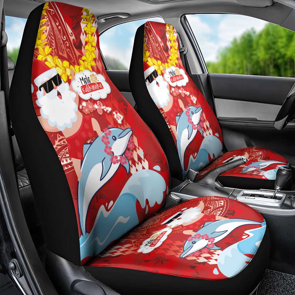 Hawaiian Mele Kalikimaka Car Seat Cover Funny Santa Riding Lei Dolphin with Kakau Tattoos - Polynesian Pride